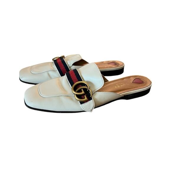 Gucci Betis Glamour Peyton GG Square Toe Leather Mules EU 37.5 US 7.5